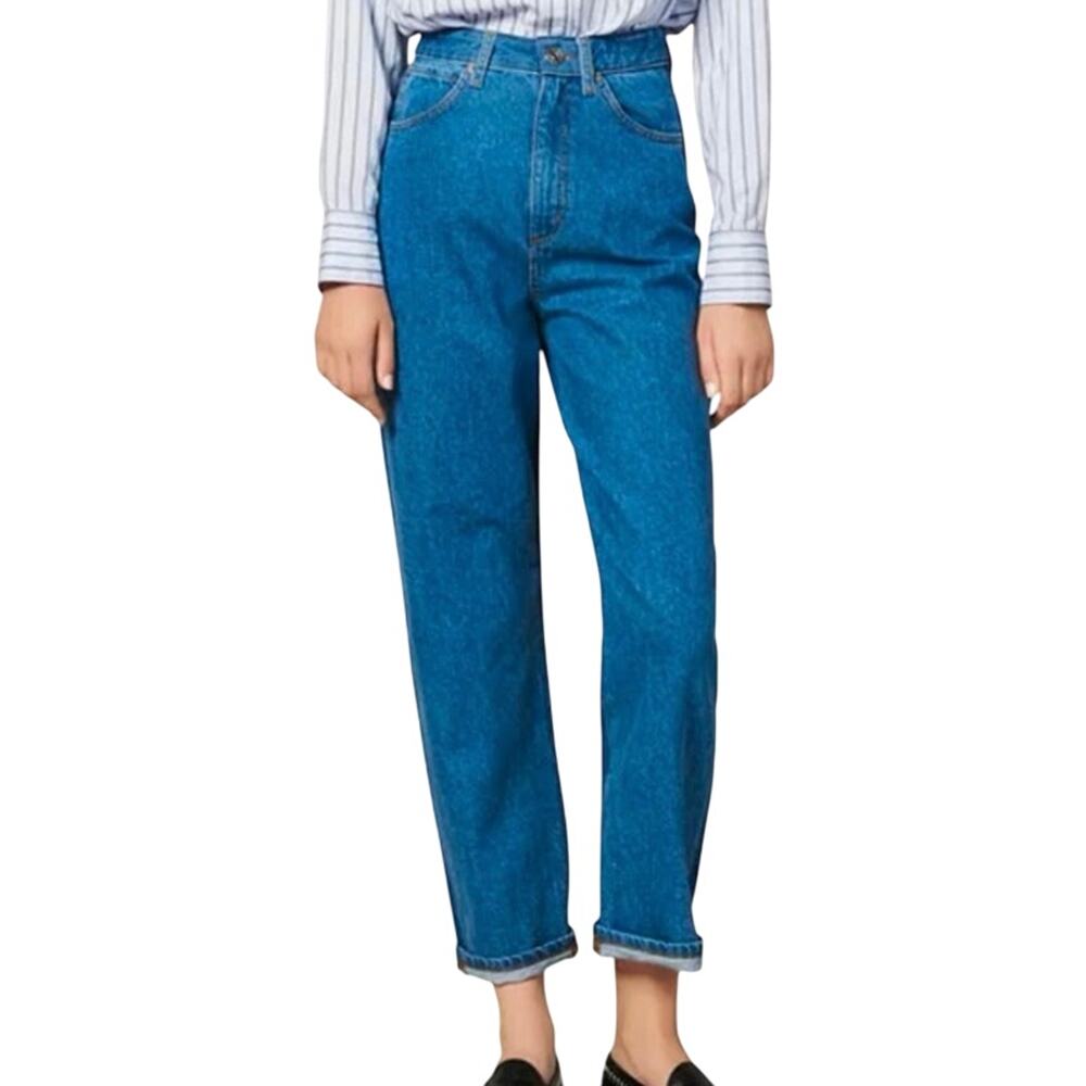 Sandro High-Rise Relaxed Fit Straight Leg Two-Tone Jeans Size FR 34
